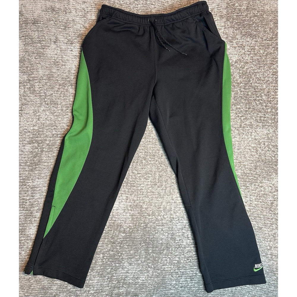 Nike Y2K Drawstring Pockets Black Green White Track Pants Men's Size L